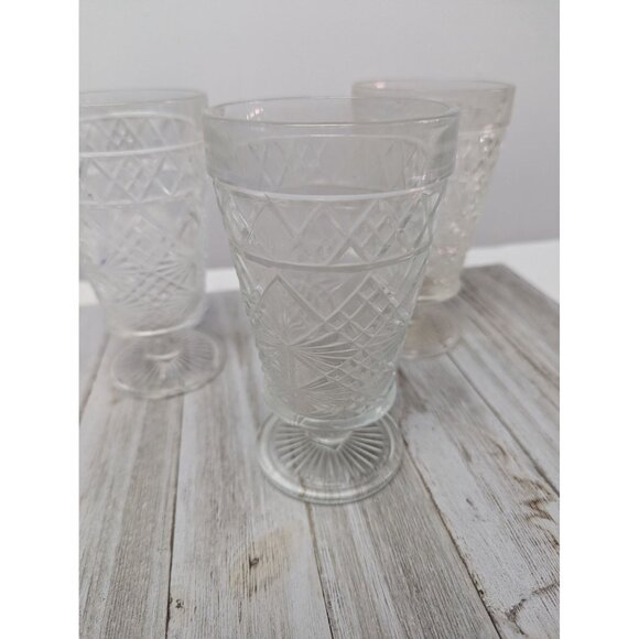 Set 3 Vintage Hazel Atlas Big Top Peanut Butter Footed Tea Water Goblets - Picture 3 of 9